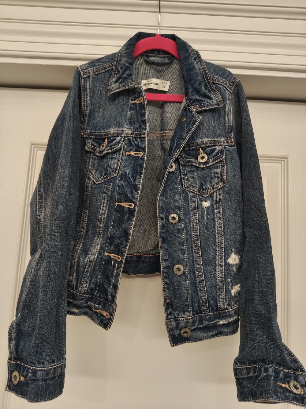 abercrombie kids distressed dark blue denim jacket